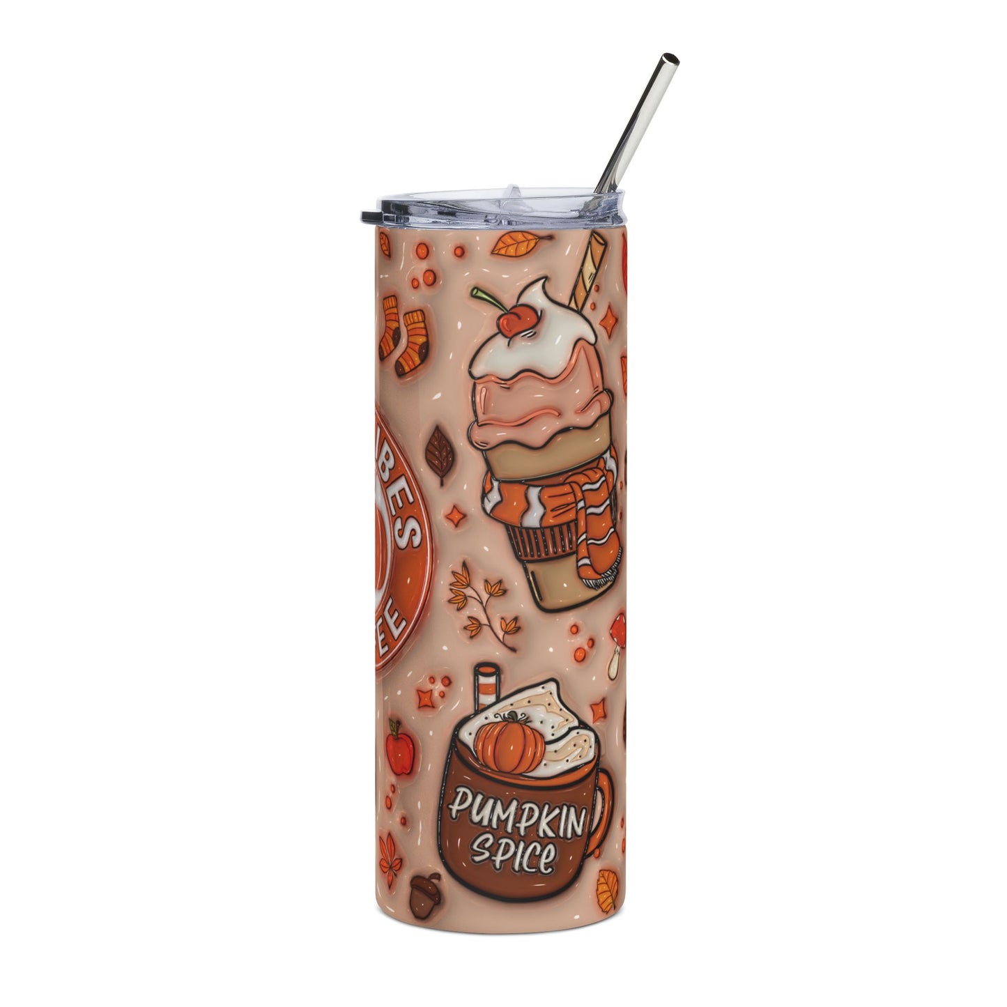 Fall Vibes Stainless Steel Tumbler, 20oz | Coffee Lover Gift, Autumn Travel Mug, Hot Cocoa Tumbler, Seasonal Drinkware