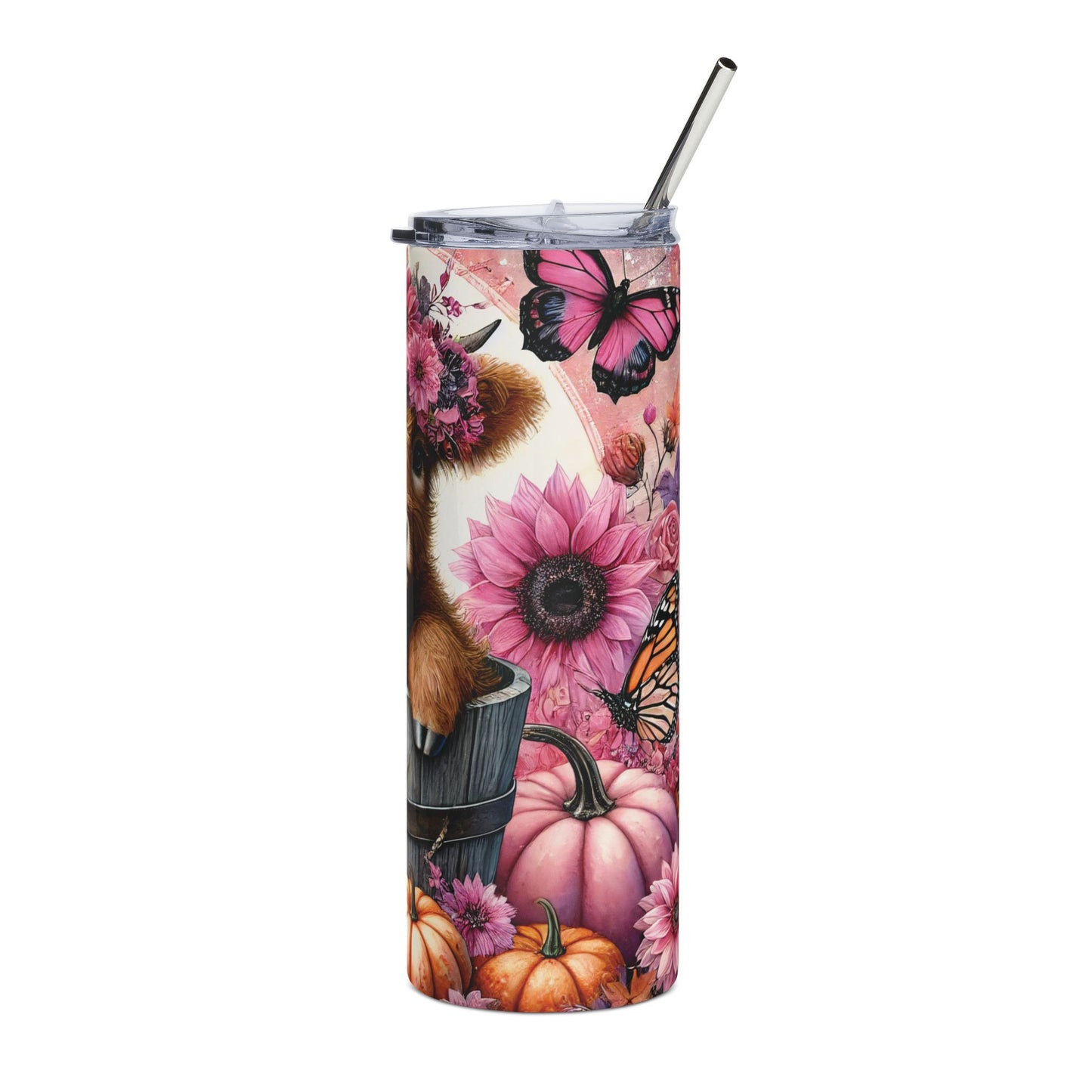 Adorable Cow Floral Tumbler, 20oz - Cute Cow Drinkware for Farmhouse Decor, Birthday Gift, Outdoor Events, & Fall Celebrations