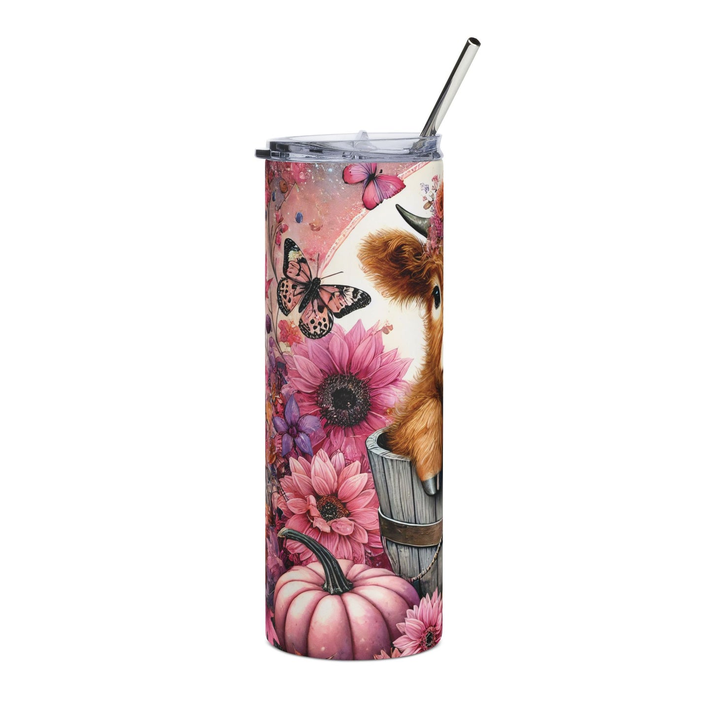 Adorable Cow Floral Tumbler, 20oz - Cute Cow Drinkware for Farmhouse Decor, Birthday Gift, Outdoor Events, & Fall Celebrations