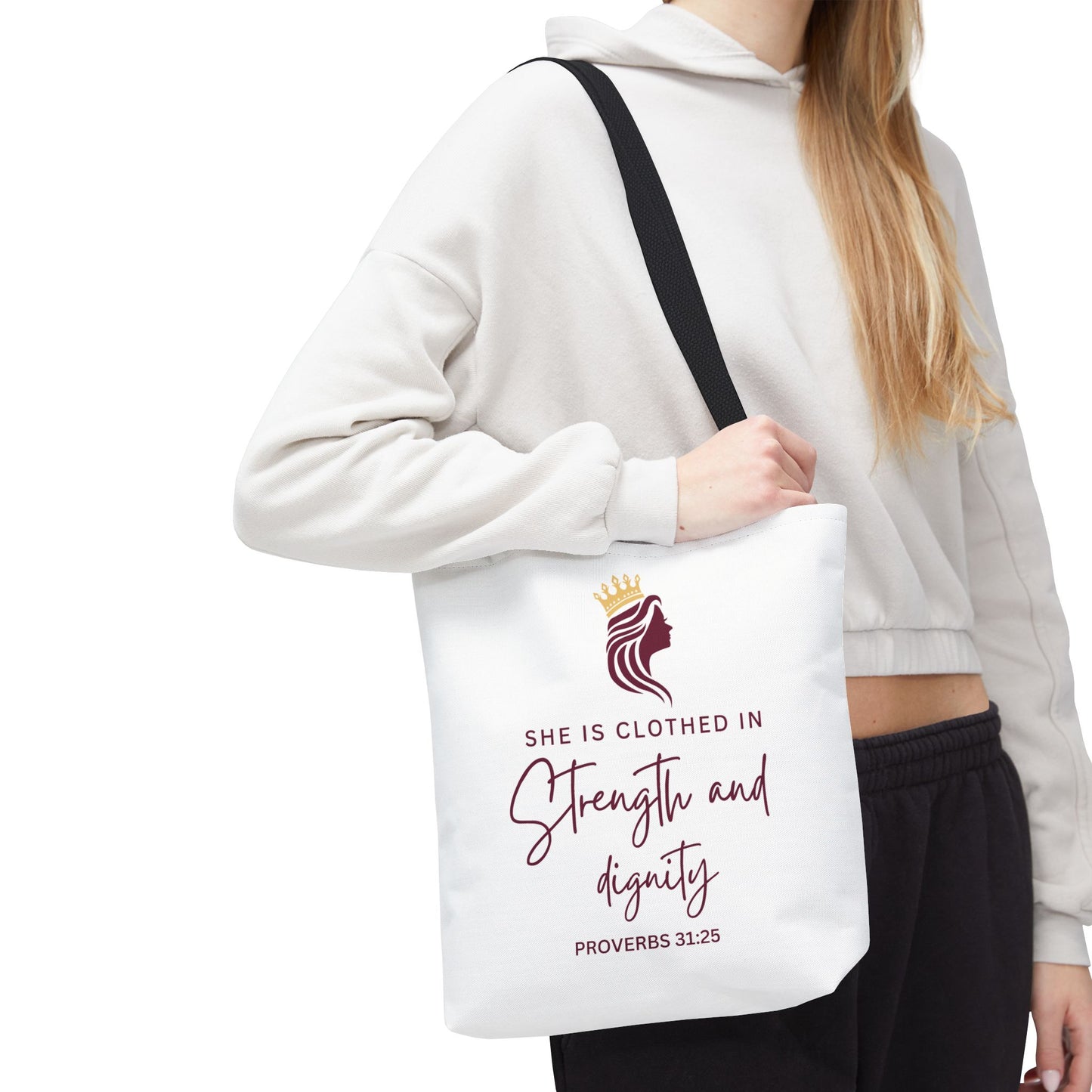 Inspirational Tote Bag, Motivational Shopping Bag, Proverbs 31:25 Gift, Empowerment Gift, Faith-Based Tote, Women's Tote