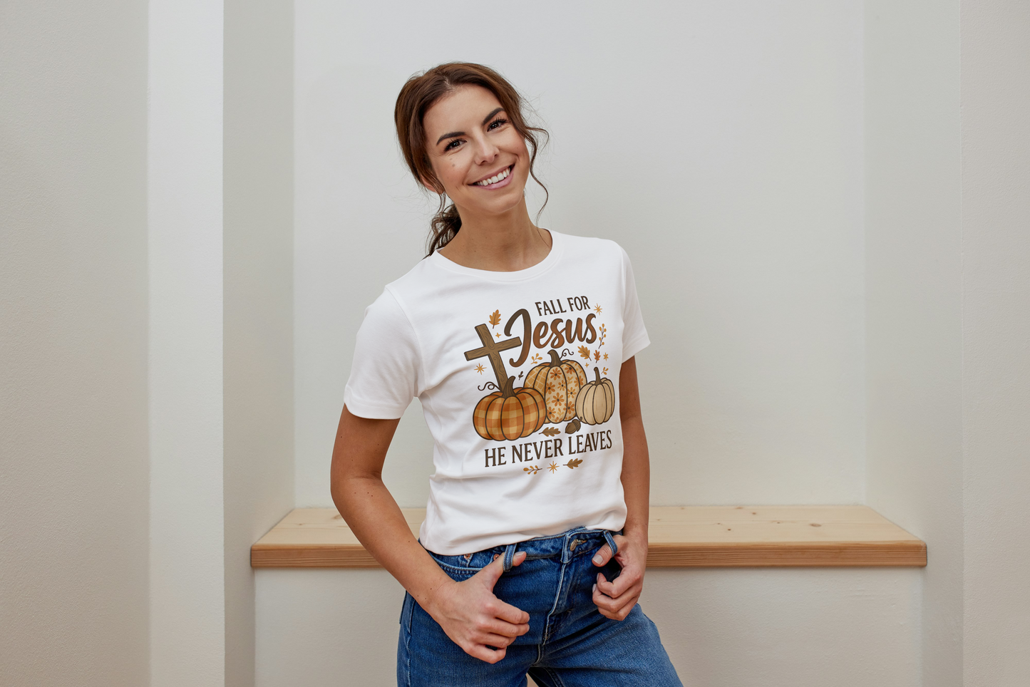 Fall for Jesus Tee - He Never Leaves