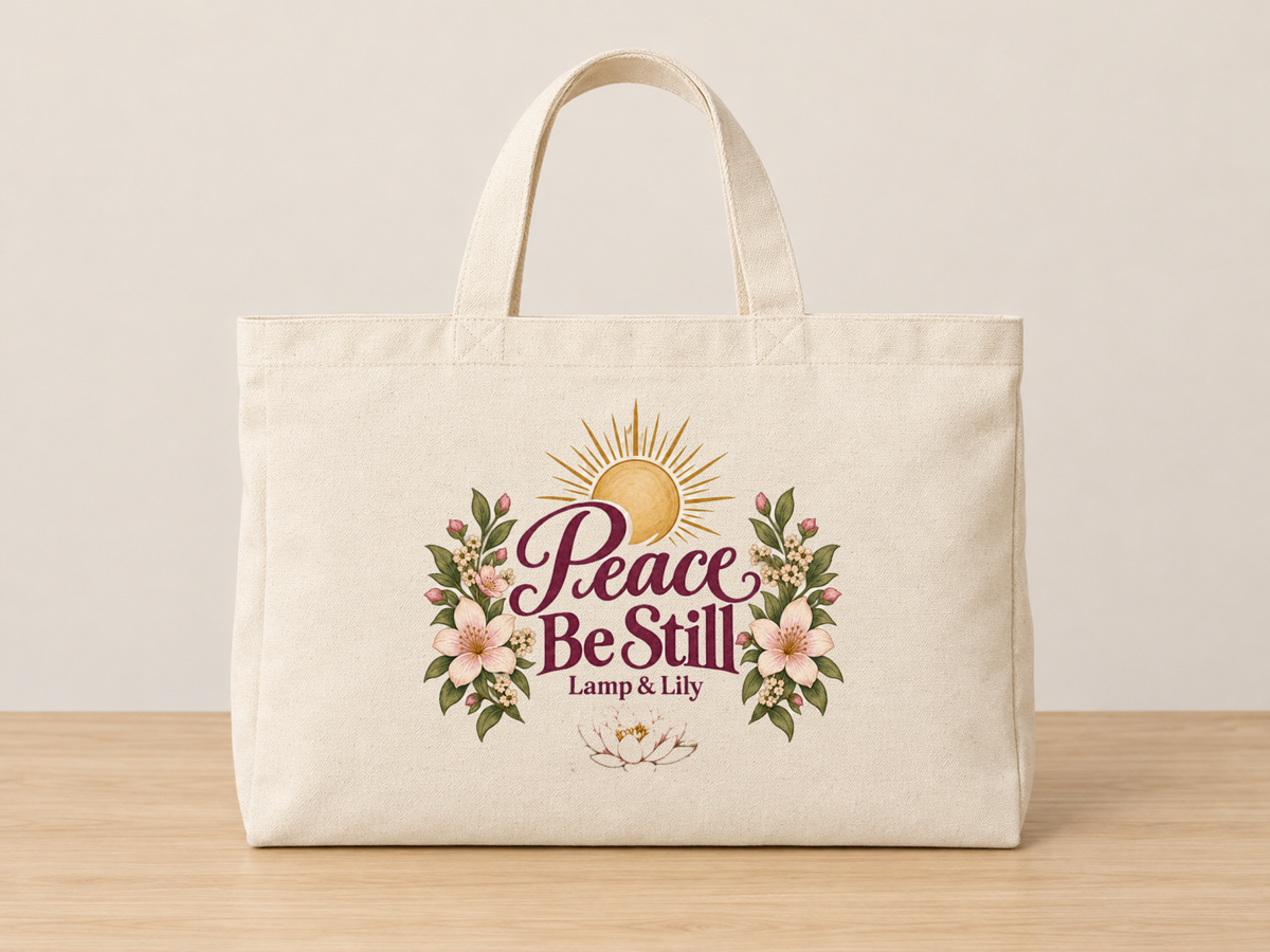 Peace Be Still cream canvas tote, Lamp and Lily Day 9