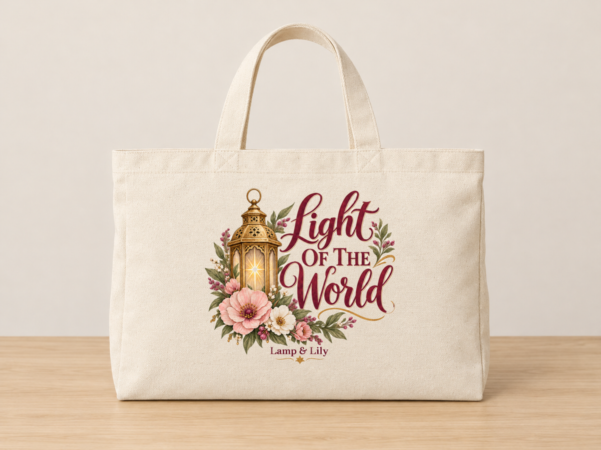 Light of the World cream canvas tote, Lamp and Lily Day 27