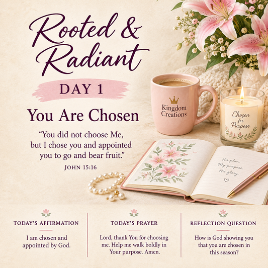Day 1 You Are Chosen devotional graphic for Kingdom Creations by Lily