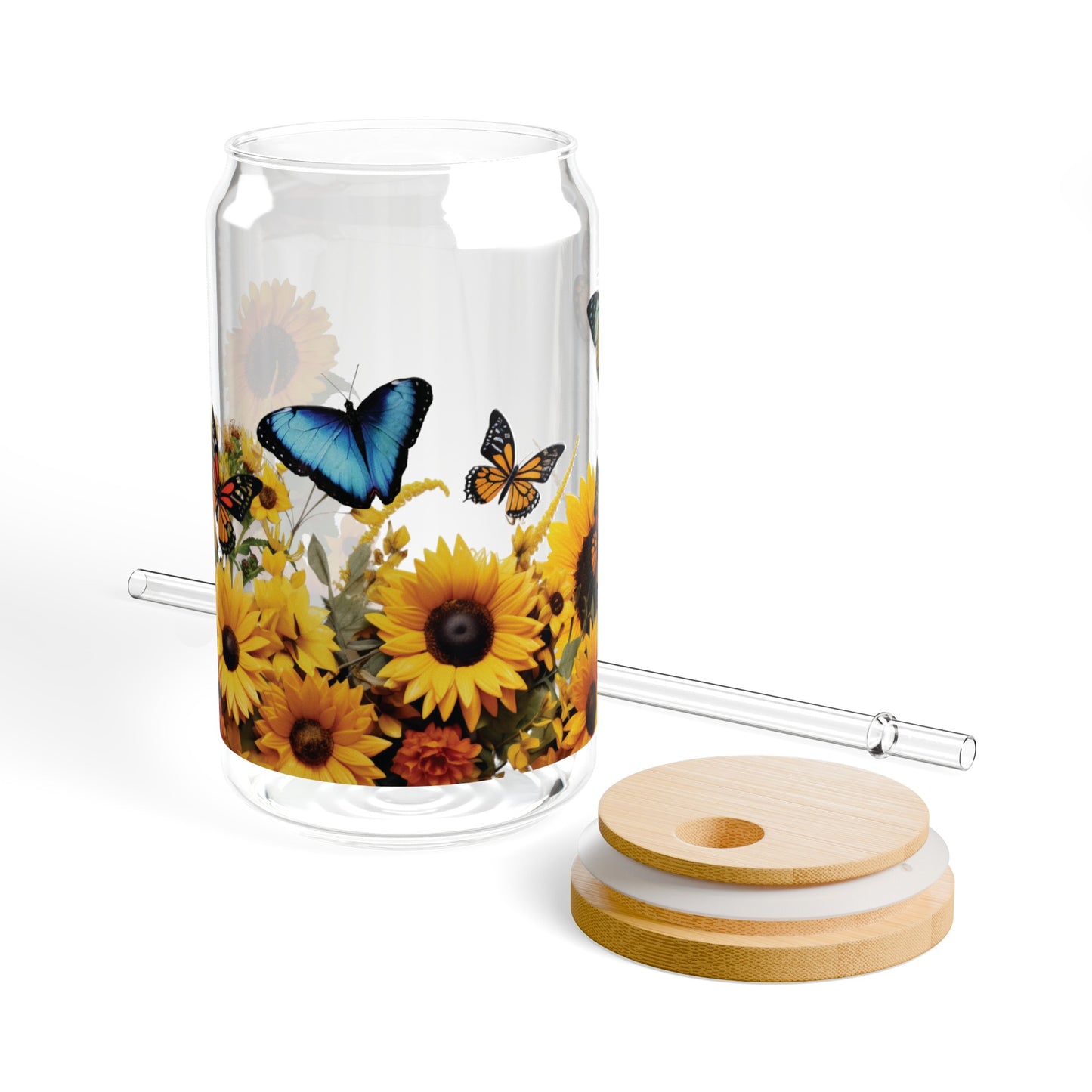 Sunflowers & Butterflies Sipper Glass, 16oz