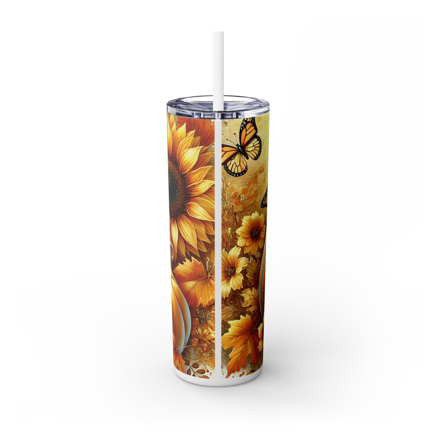 Sunflowers & Pumpkins Skinny Tumbler with Straw, 20oz