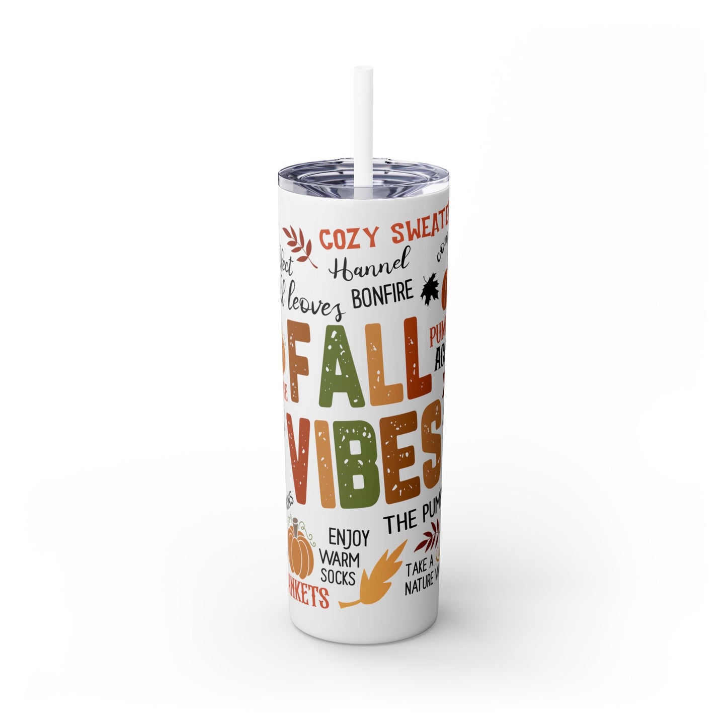 Fall Vibes Skinny Tumbler with Straw, 20oz