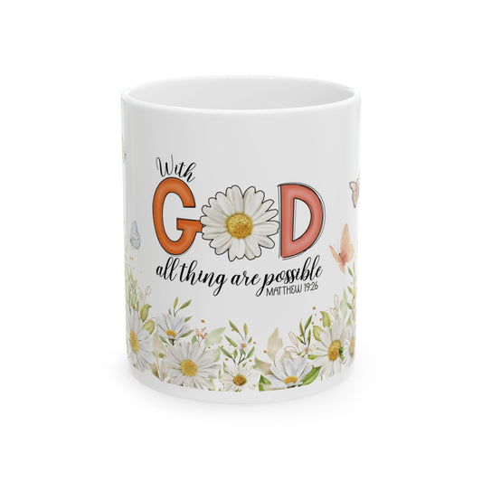 Inspirational Floral Ceramic Mug - "With God All Things Are Possible" - Perfect for Coffee Lovers, Gift for Friends, Home Decor, [...]