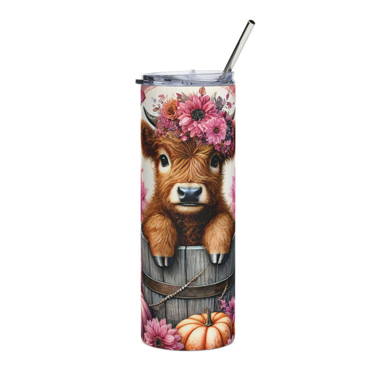 Adorable Cow Floral Tumbler, 20oz - Cute Cow Drinkware for Farmhouse Decor, Birthday Gift, Outdoor Events, & Fall Celebrations