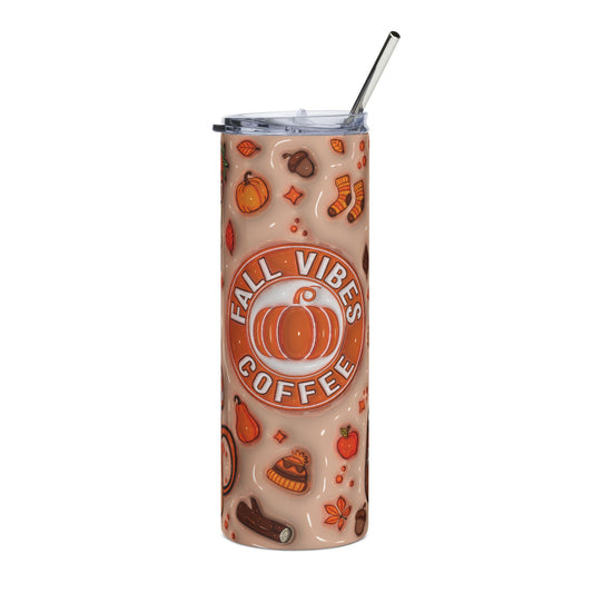 Fall Vibes Stainless Steel Tumbler, 20oz | Coffee Lover Gift, Autumn Travel Mug, Hot Cocoa Tumbler, Seasonal Drinkware