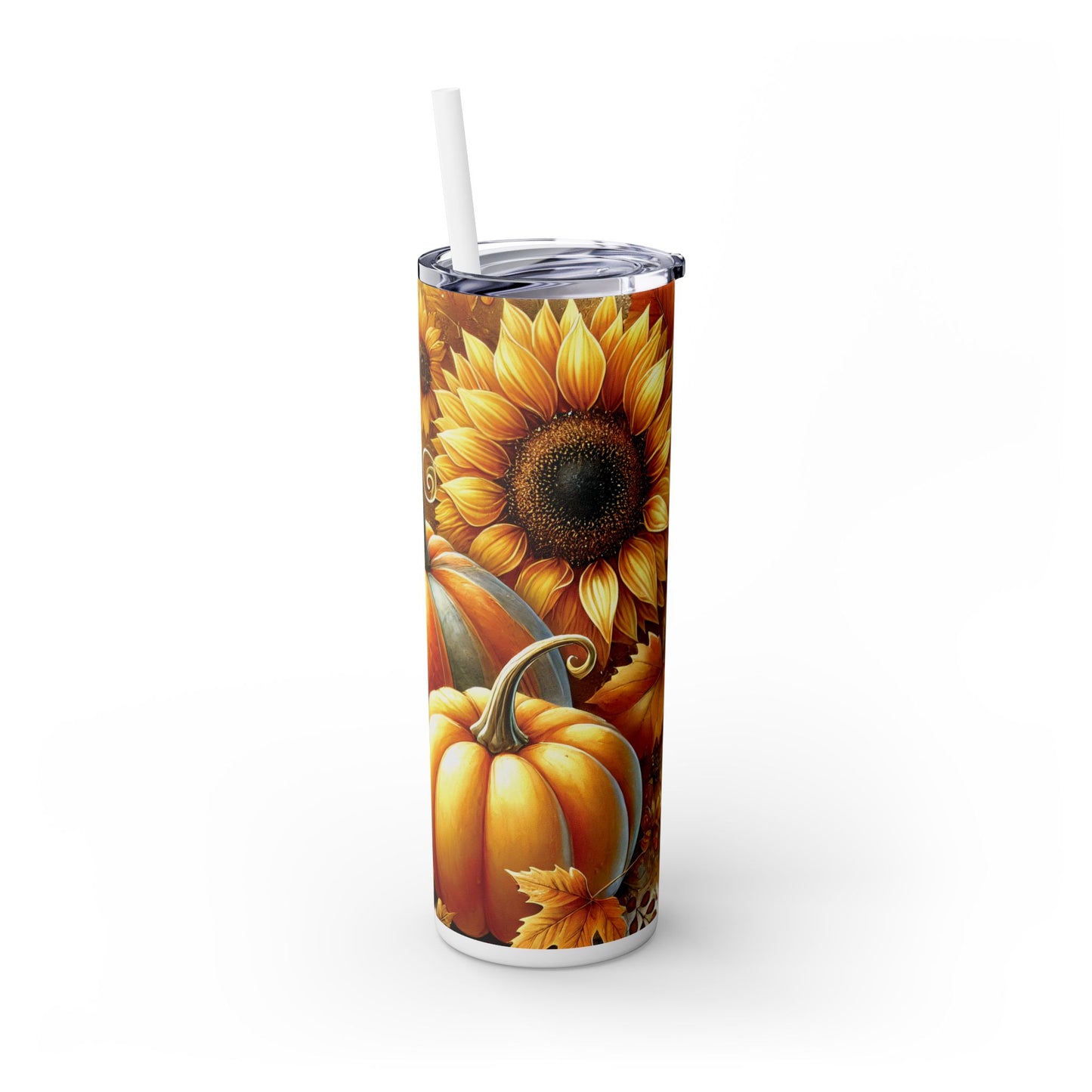 Sunflowers & Pumpkins Skinny Tumbler with Straw, 20oz