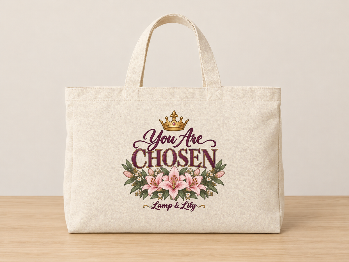 You Are Chosen cream canvas tote, Lamp and Lily Day 1