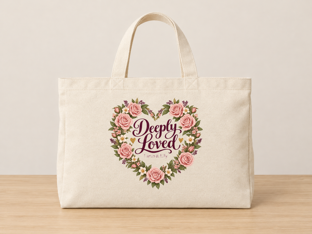Deeply Loved cream canvas tote, Lamp and Lily Day 2