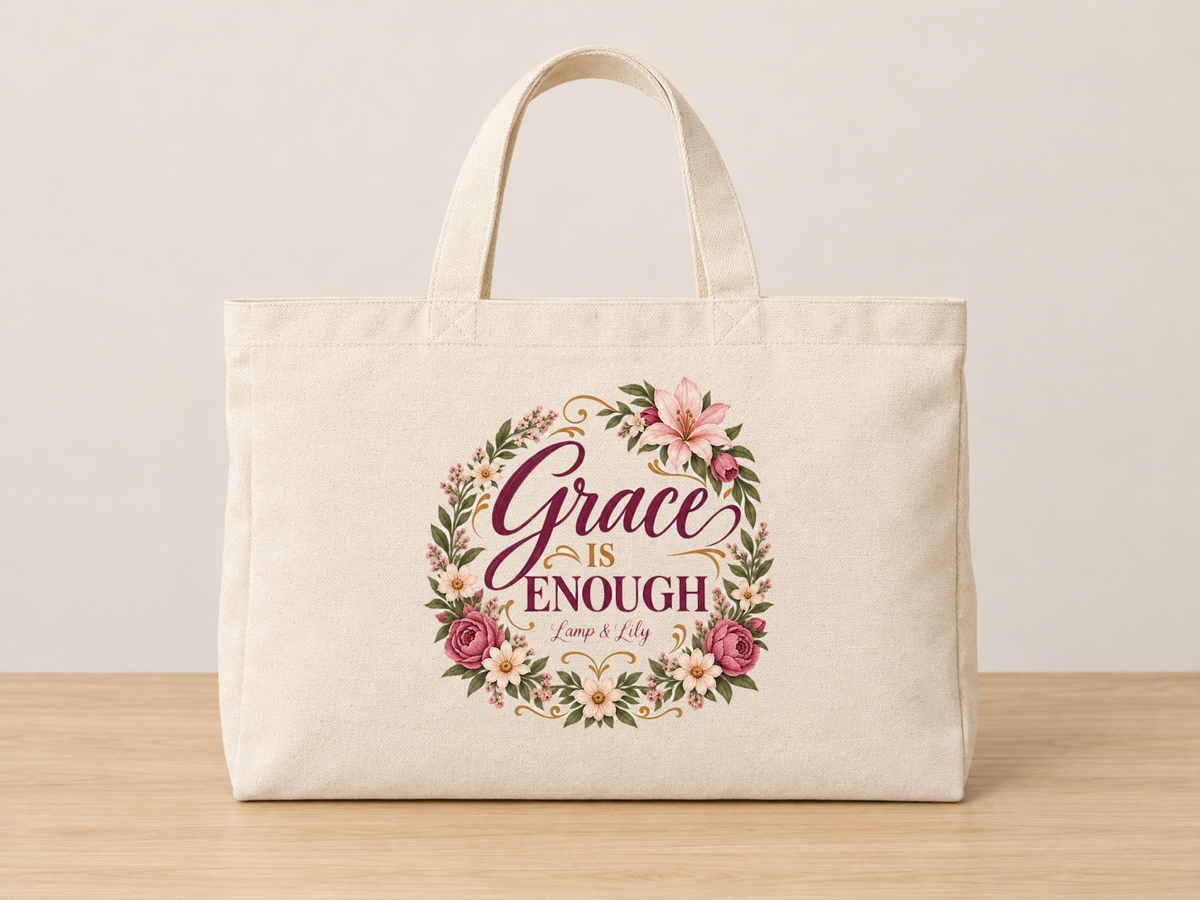 Grace is Enough cream canvas tote, Lamp and Lily Day 4