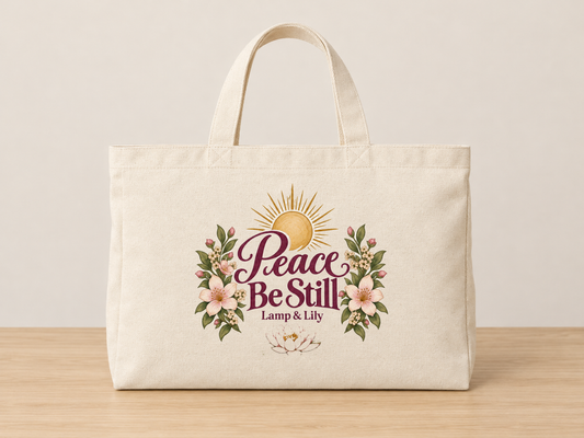 Peace Be Still cream canvas tote, Lamp and Lily Day 9