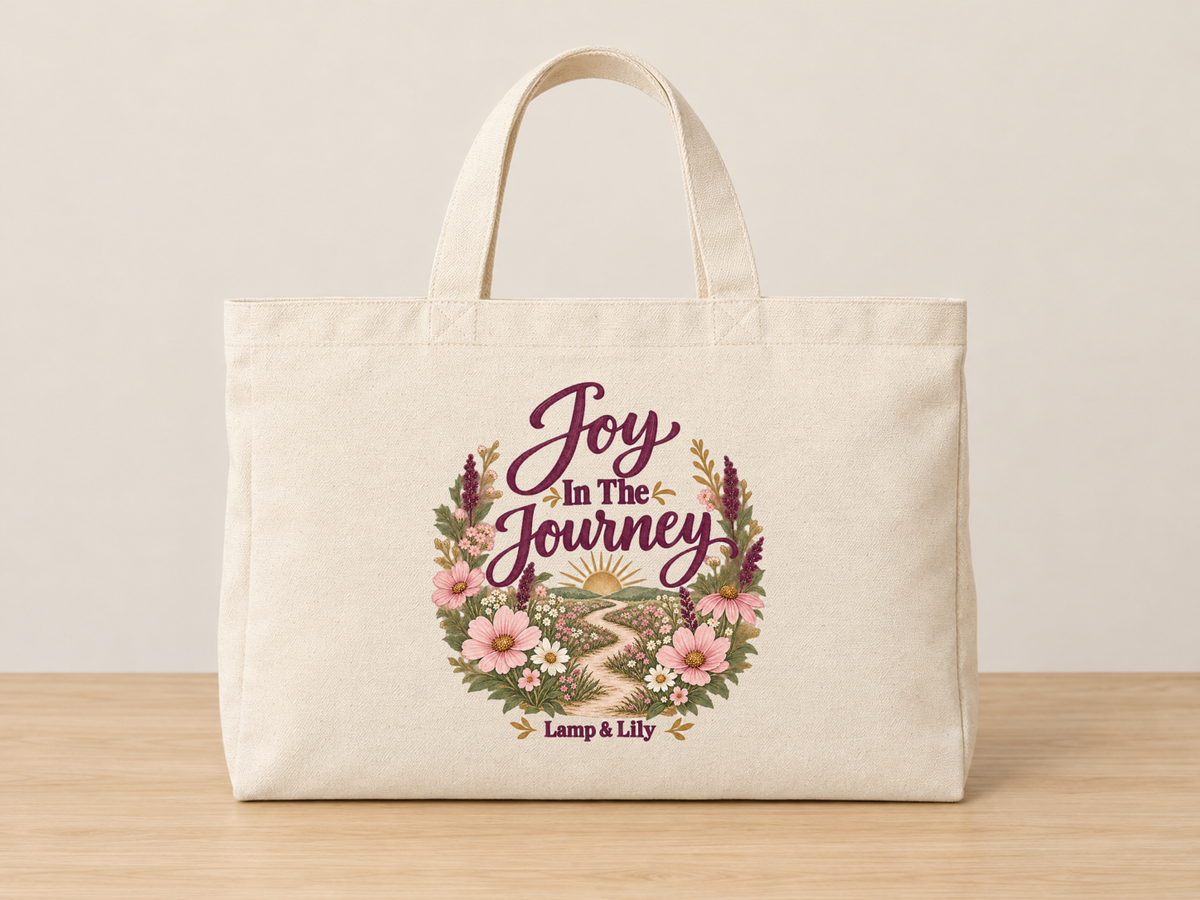 Joy in the Journey cream canvas tote, Lamp and Lily Day 13