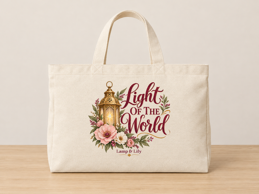 Light of the World cream canvas tote, Lamp and Lily Day 27