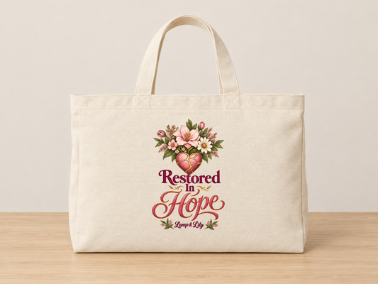 Restored in Hope cream canvas tote, Lamp and Lily Day 28