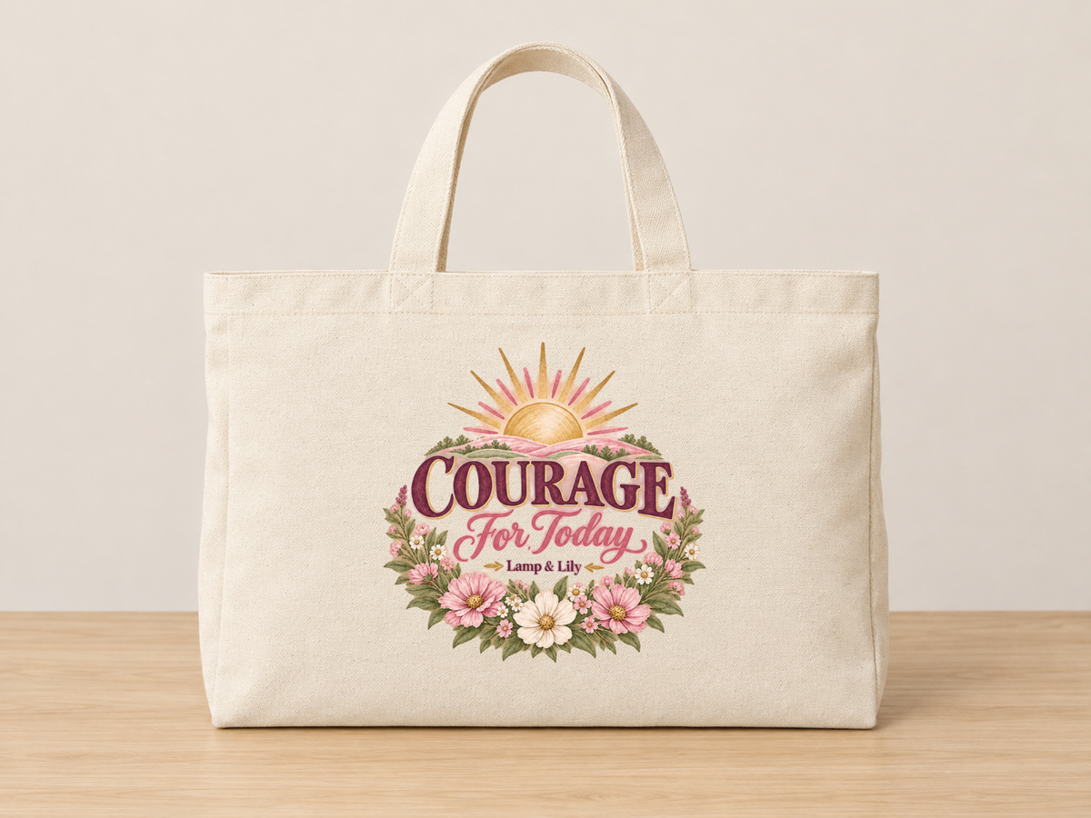 Courage for Today cream canvas tote, Lamp and Lily Day 29