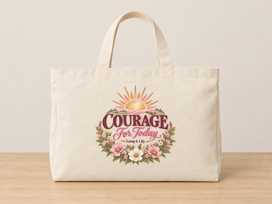 Courage for Today cream canvas tote, Lamp and Lily Day 29