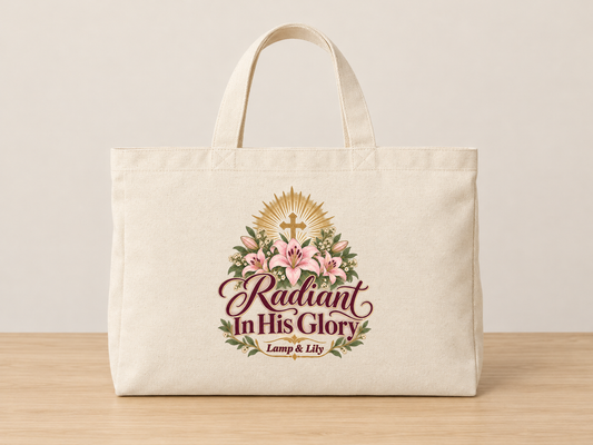 Radiant in His Glory cream canvas tote, Lamp and Lily Day 31